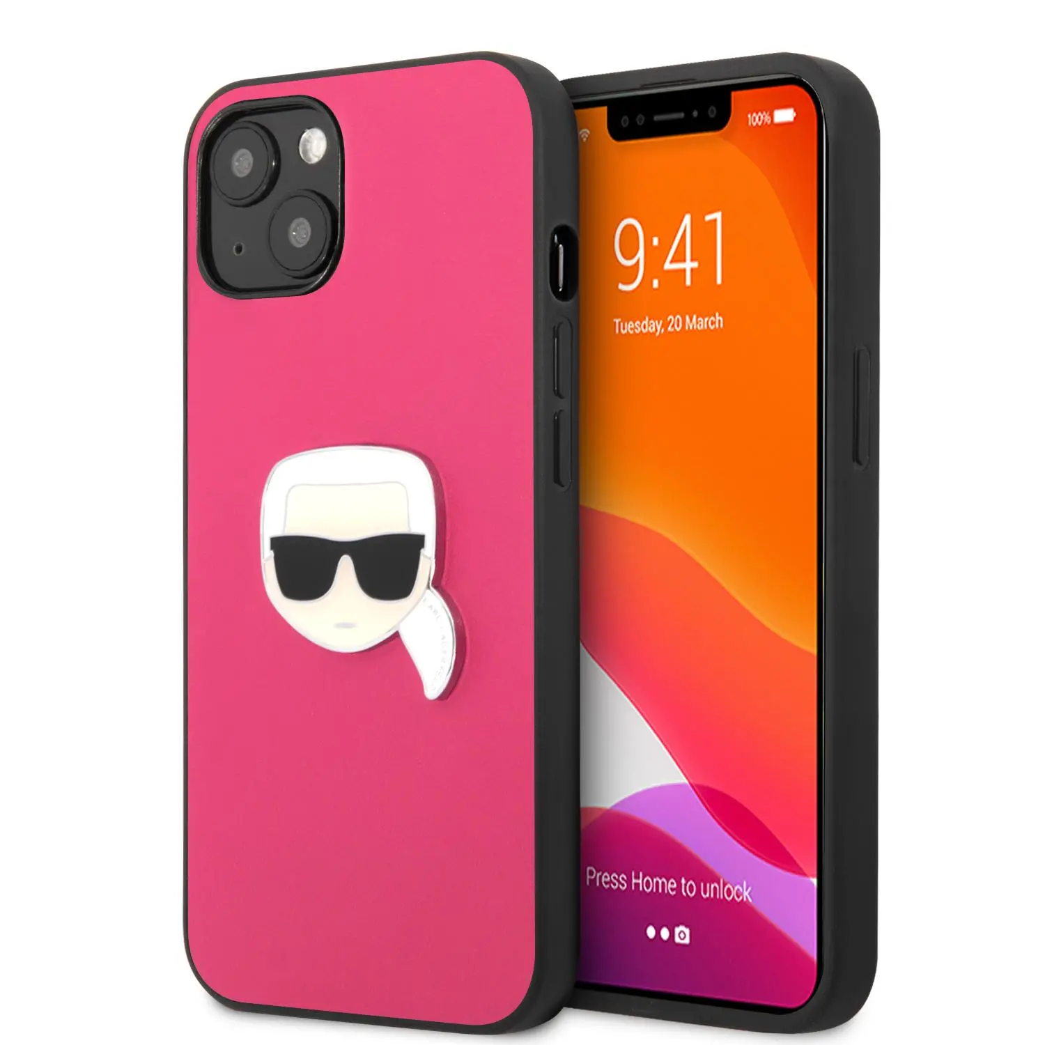 Karl Lagerfeld Leather Ikonik Karl`s Head Metal KLHCP13SPKMP do iPhone 13 mini Różowy