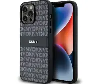 DKNY Leather Mono Stripe & Metal Logo do iPhone 14 Pro Czarny