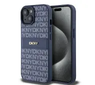DKNY Hardcase Leather Mono Stripe & Metal Logo iPhone 15 Niebieski