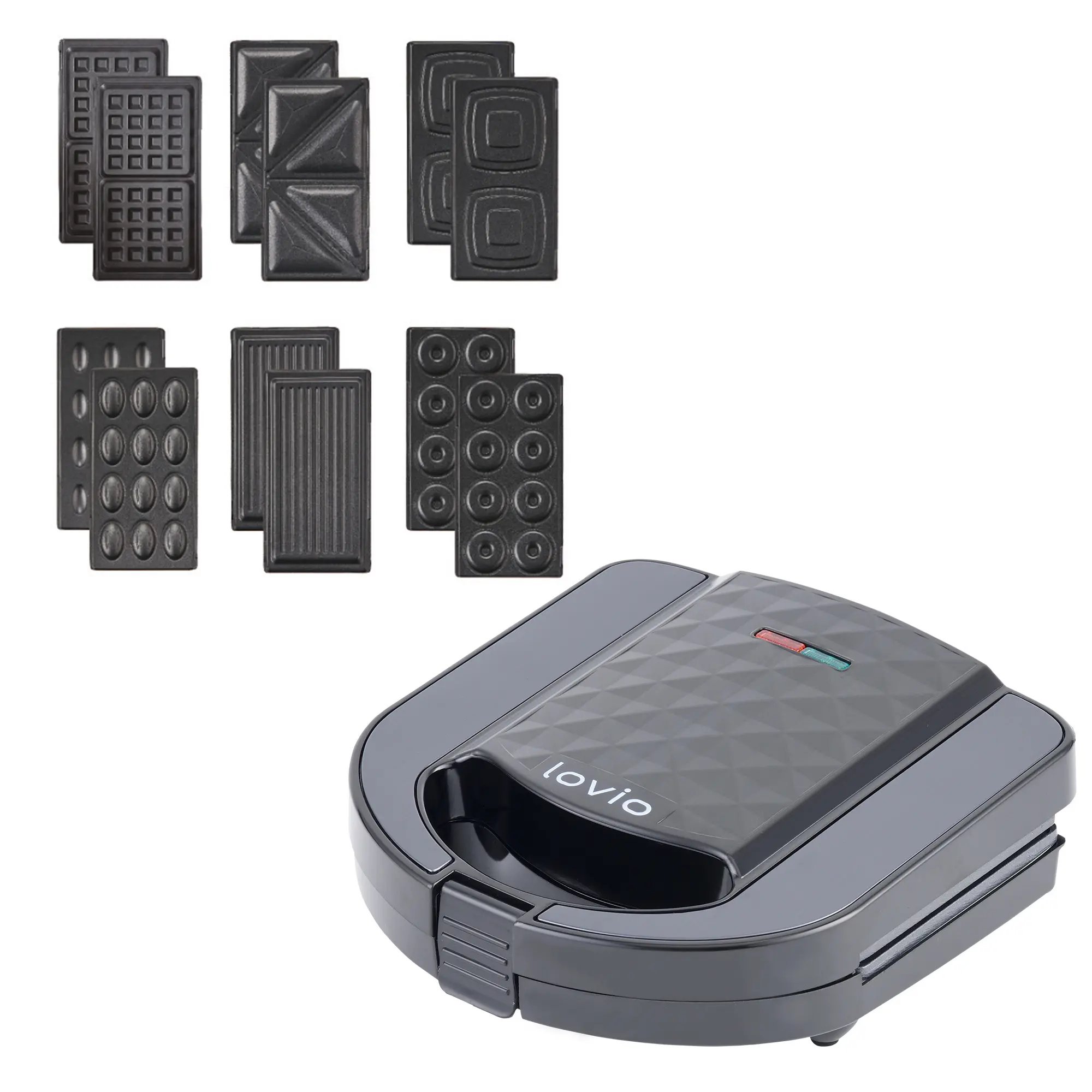 Lovio Home 6w1 LVSM001BK Kwadraty Trójkąty Gofry Panini Ciasta Donaty 750W