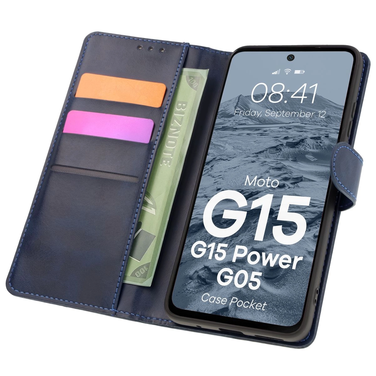 Bizon z klapką Pocket do Motorola Moto G15/G15 Power/G05 Granatowy