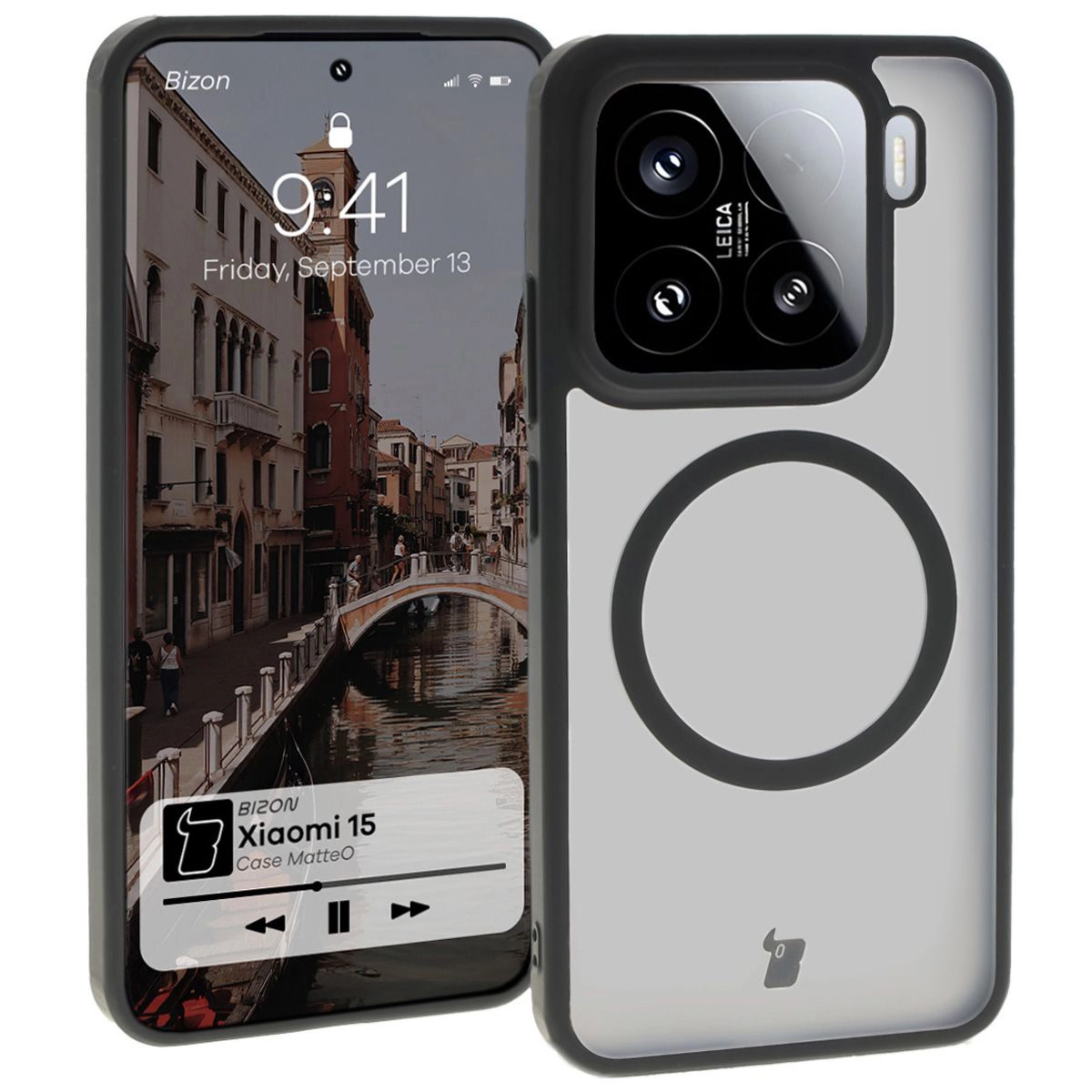 Bizon MatteO z MagSafe do Xiaomi 15 Półprzezroczyste z czarną ramką