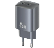 USAMS CC305 T66 45W GaN 2x USB-C Szary