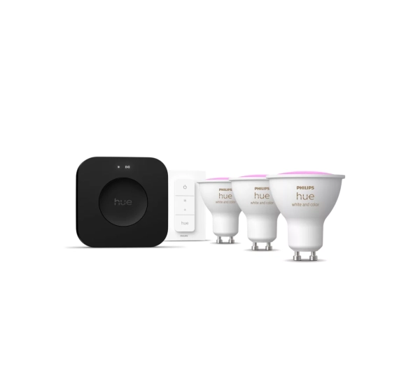Philips Hue White and Colour Ambiance 3 żarówki GU10 + regulator przyciemniania + Bridge Pro