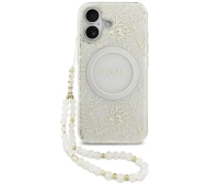 Guess IML Flowers Electro Pearl Strap MagSafe do iPhone 17 biały