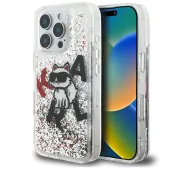 Karl Lagerfeld Liquid Glitter Choupette Logo do iPhone 16 Pro Przezroczysty