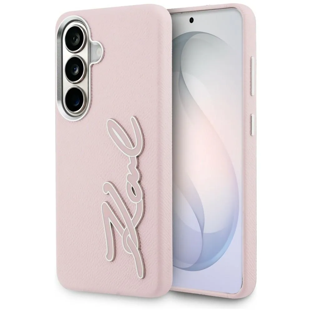 Karl Lagerfeld Grained Signature Metal Resin Logo do Galaxy S26 Różowy