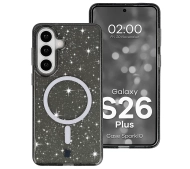 Bizon Case SparklO do Galaxy S26 Plus Przezroczysto-Czarne z Brokatem
