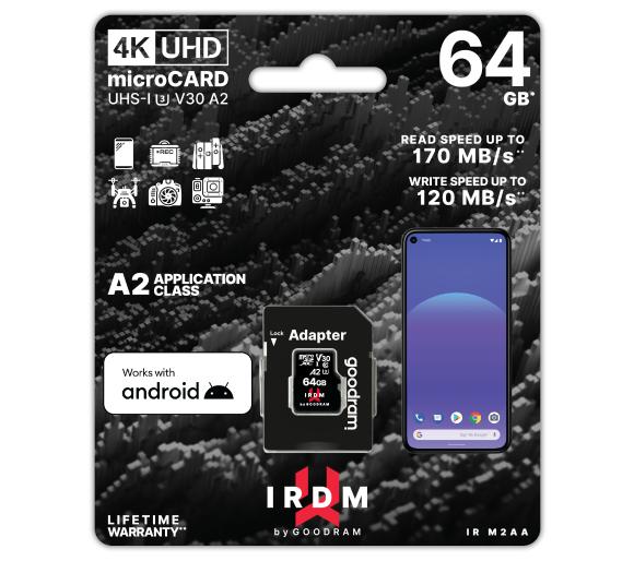 karta pamięci GoodRam microSDXC IRDM 64GB V30 A2 170/120Mb/s