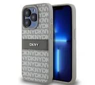 DKNY Hardcase Leather Mono Stripe & Metal Logo do iPhone 15 Pro Max Beżowy
