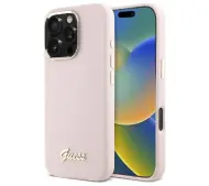 Guess Silicone Script Metal Logo & Frame do iPhone 16 Pro Max Różowy