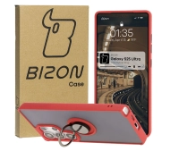 Bizon z uchwytem na palec Hybrid Ring do Galaxy S25 Ultra Przydymione z czerwoną ramką