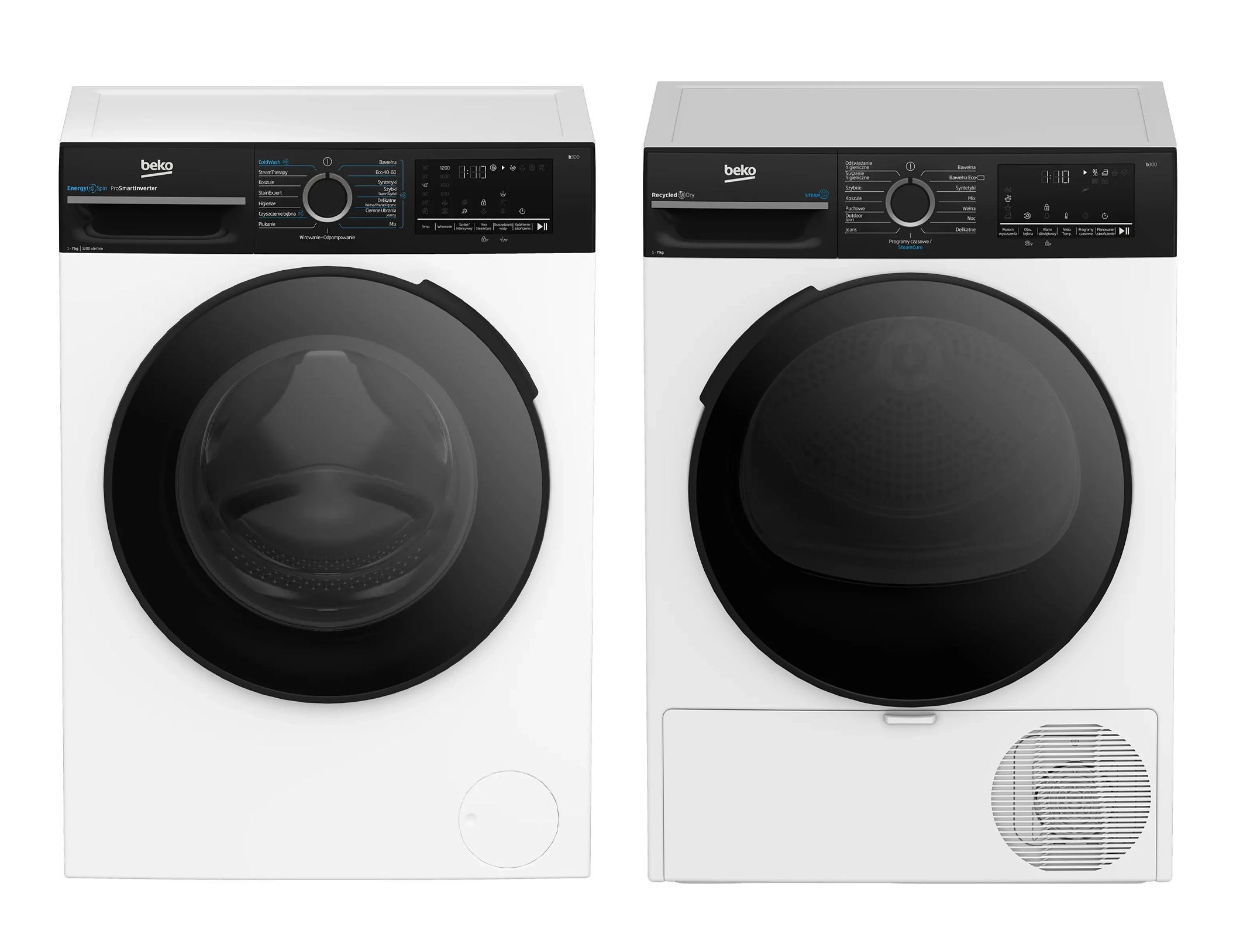 Beko pralka b300 BM3WFU47215WBDC EnergySpin Slim 7kg 1200obr/min + suszarka b300 BM3T47249WBDC Slim 47cm 7kg
