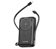Swissten 22013934 20000mAh 22.5W Magnetyczny Wbudowany kabel Czarny
