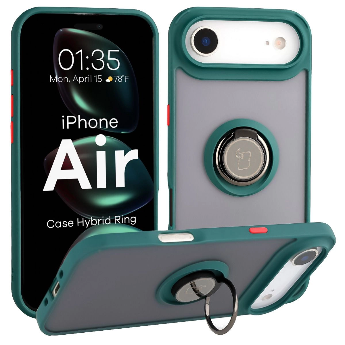 Bizon z uchwytem na palec Hybrid Ring do Apple iPhone Air Przydymione z zieloną ramką