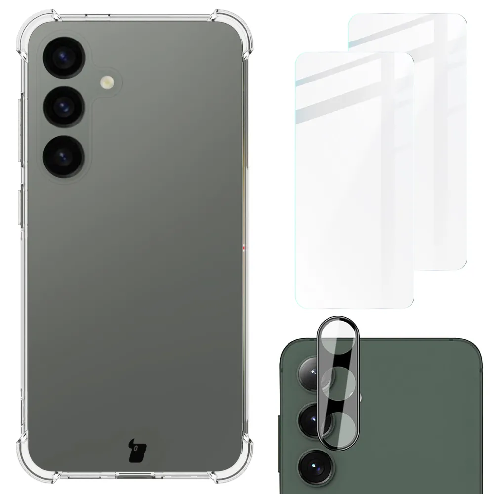 Bizon elastyczne etui + 2x szkło hartowane + szkło na aparat Clear Pack do Samsung Galaxy S24
