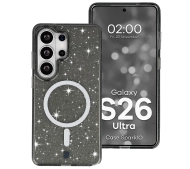 Bizon Case SparklO do Galaxy S26 Ultra Przezroczysto-Czarne z Brokatem