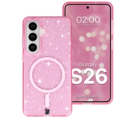 Bizon Case SparklO do Galaxy S26 Przezroczysto-Różowe Z Brokatem