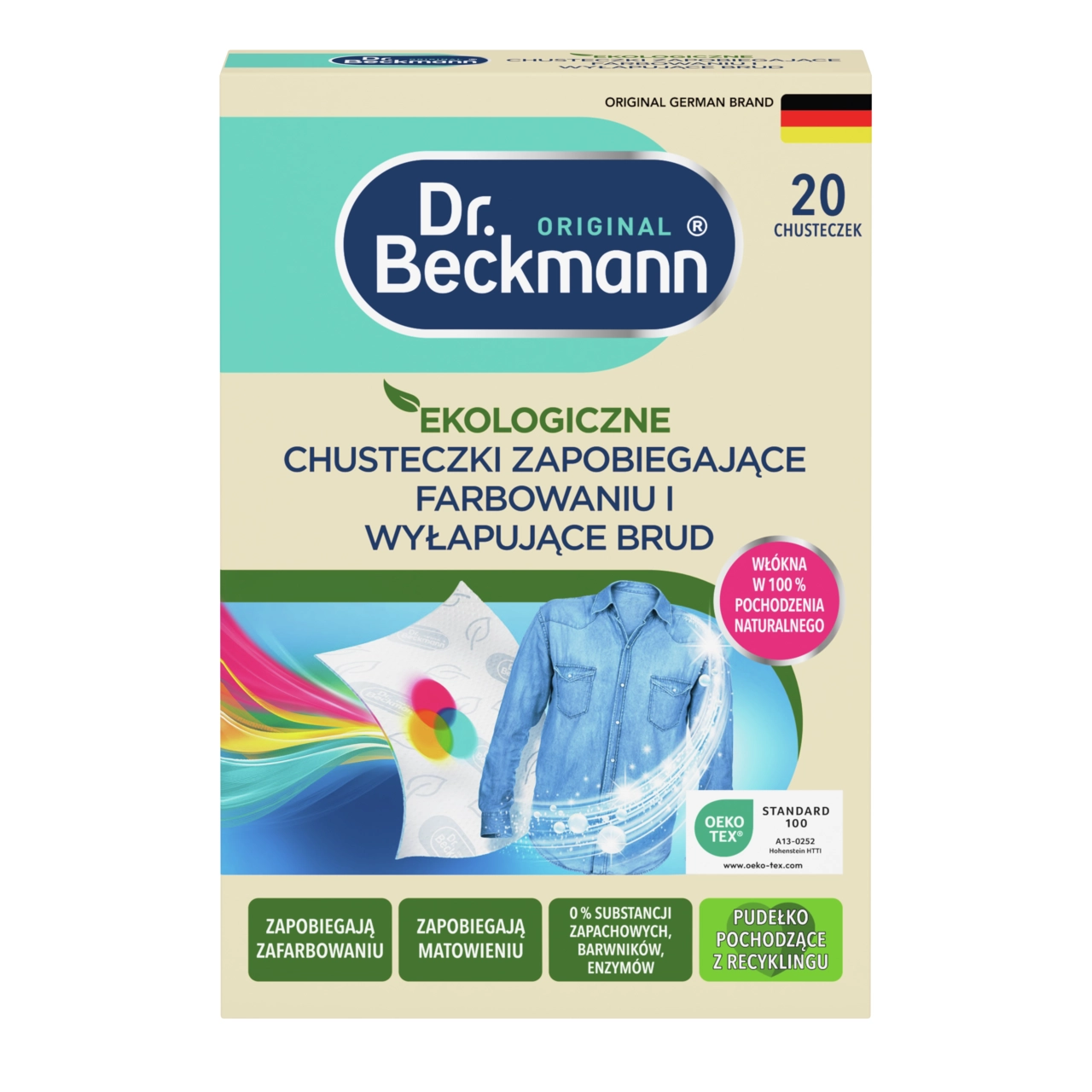 Dr. Beckmann ekologiczne chusteczki wyłapujące kolor i wspomagające usuwanie brudu 20szt