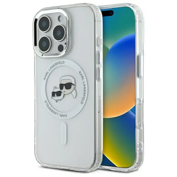 Karl Lagerfeld IML Metal Karl&Choupette Head MagSafe do iPhone 16 Pro Biały