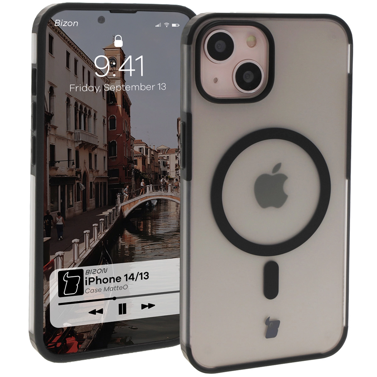 Bizon MatteO z MagSafe  do iPhone 14 / iPhone 13 Półprzezroczyste z czarną ramką