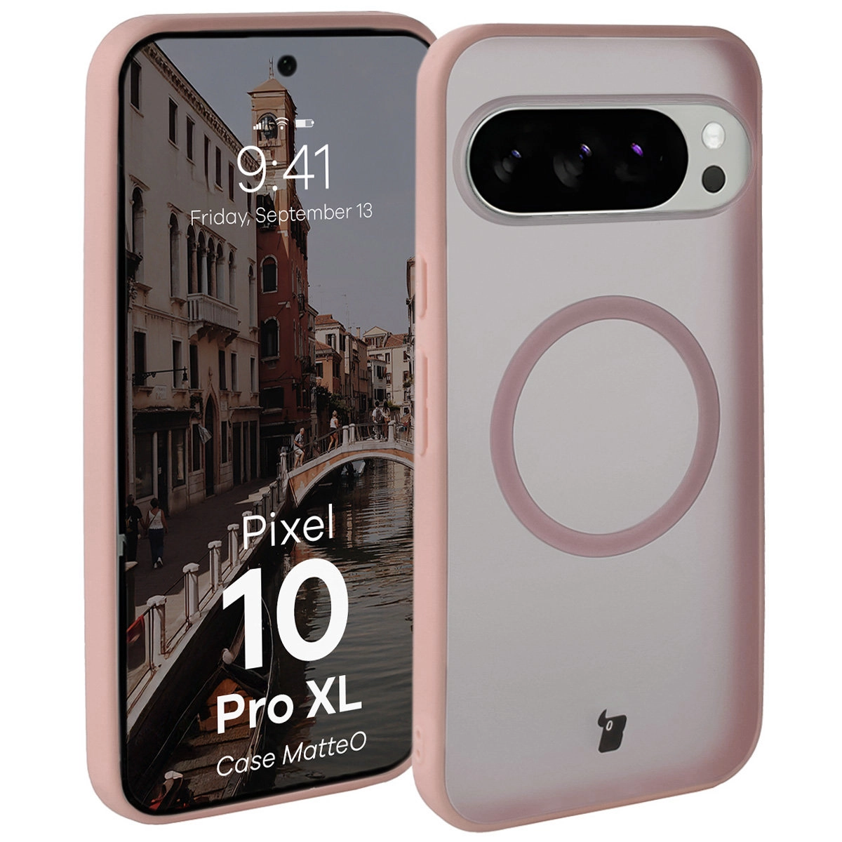 Bizon MatteO z MagSafe do Google Pixel 10 Pro XL Półprzezroczyste z różową ramką