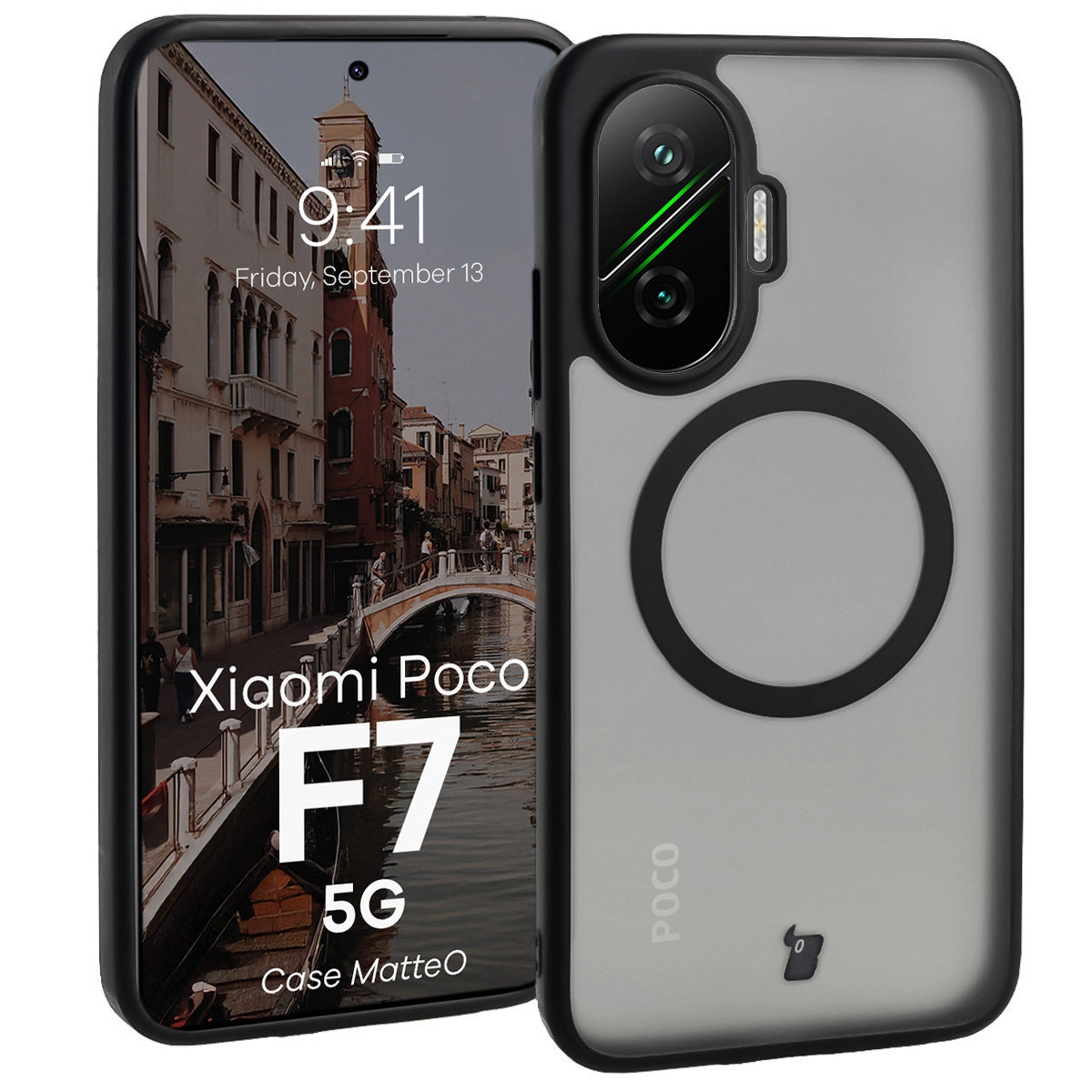 Bizon MatteO z MagSafe do Xiaomi POCO F7 Półprzezroczyste z czarną ramką