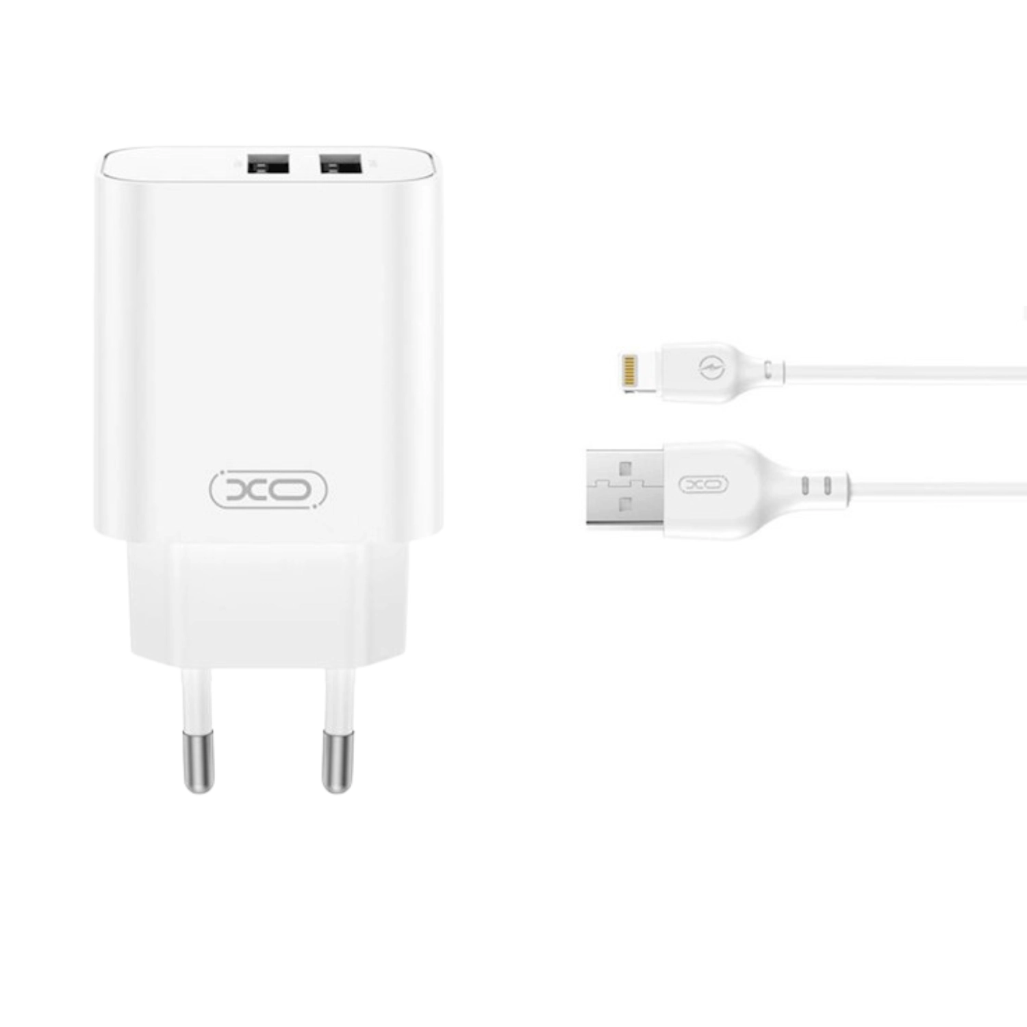 XO CE34 2x USB-A Biały + Kabel USB-A do Lightning miniaturka