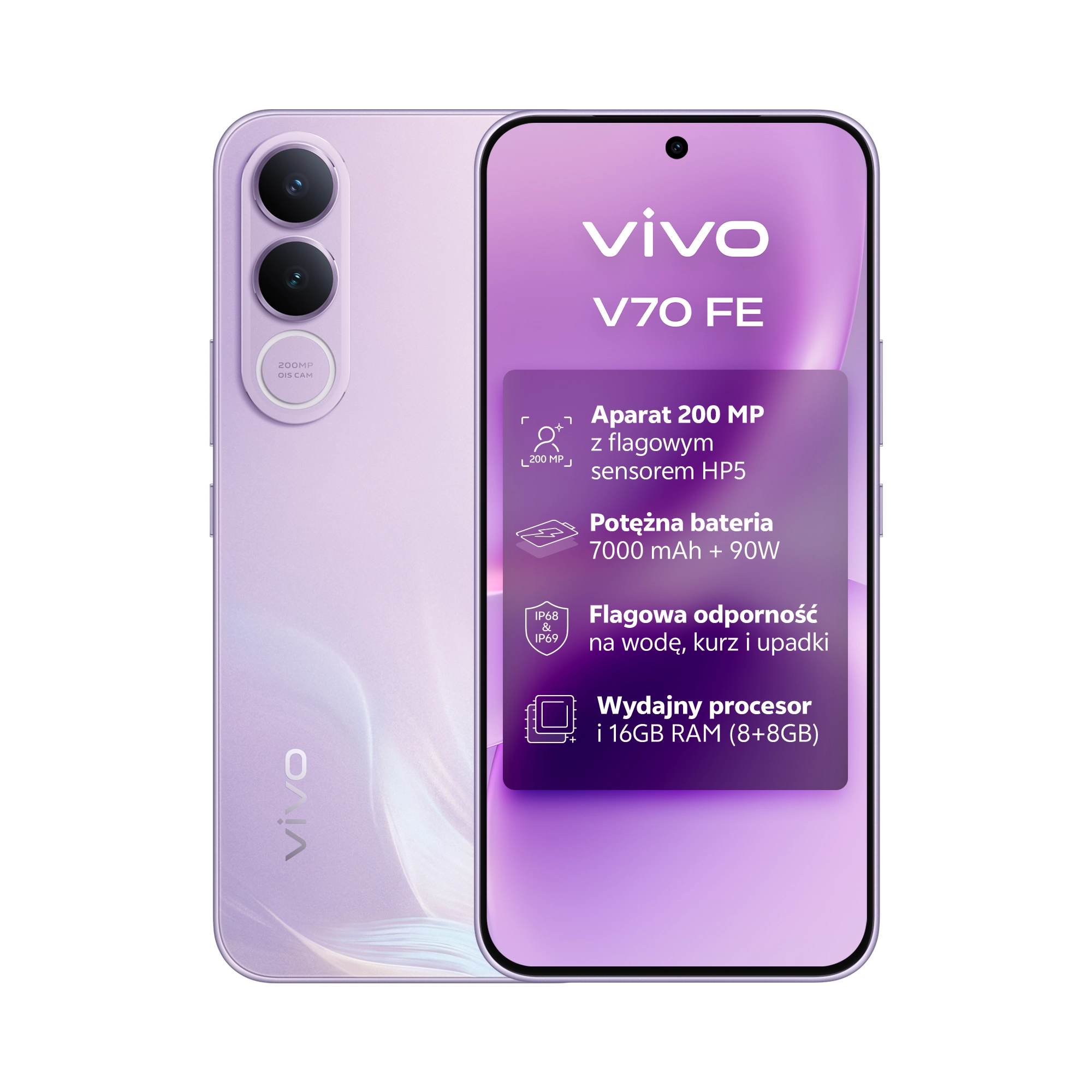 vivo V70 FE 5GB 8/256GB 6,83" 120Hz 200Mpix Fioletowy
