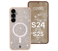Bizon Case SparklO do Galaxy S25 Plus / S24 Plus Przezroczysto-Jasnopomarańczowe Z Brokatem