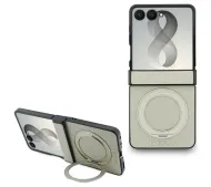 Guess Magnetic Ring Stand Grained Classic Logo MagSafe do Galaxy Z Flip8 Beżowy