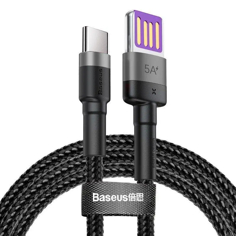 Baseus USB-C Cafule SuperCharge QC 3,0, 5A 1m Czarno-szary