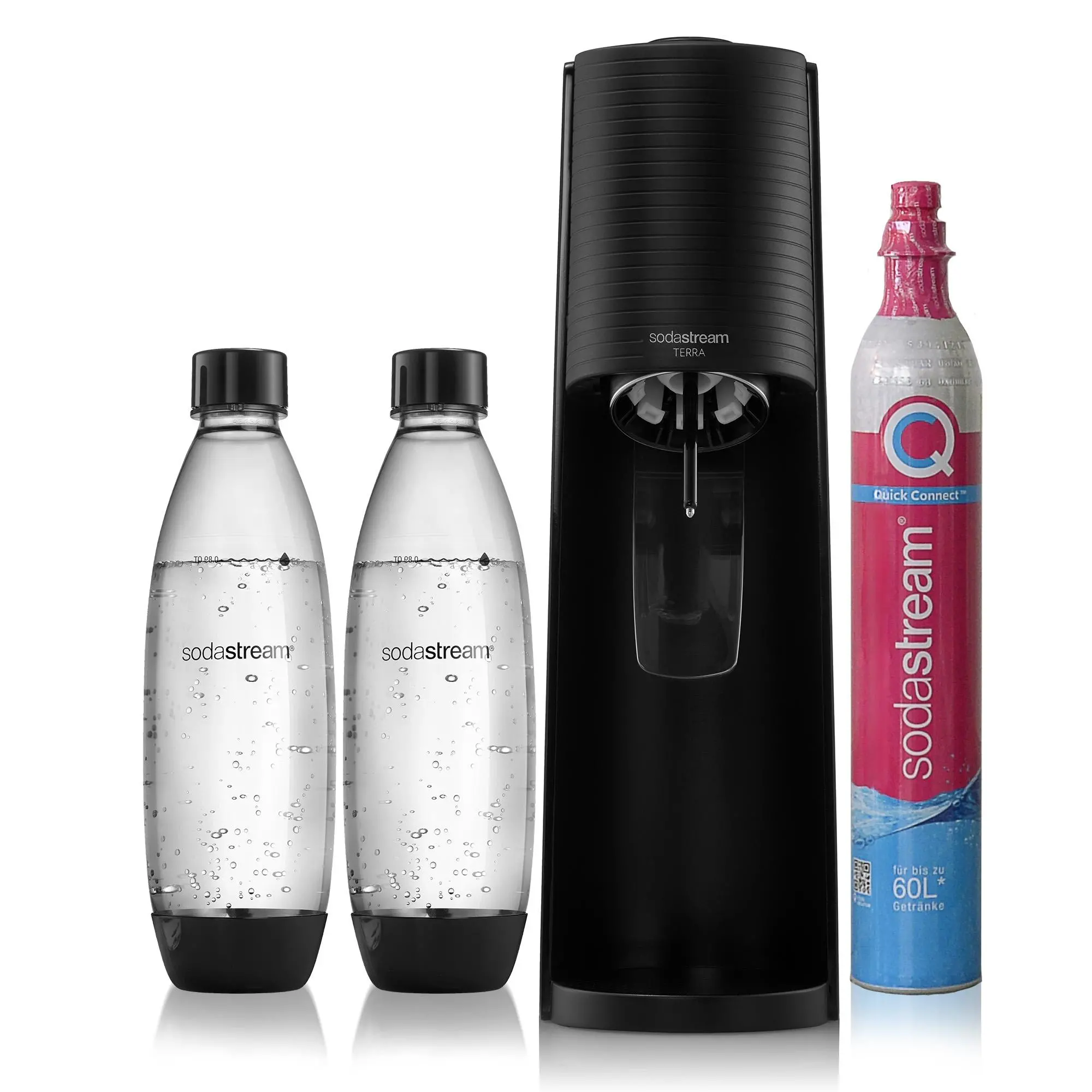Sodastream Terra Czarny + 2 butelki + Nabój z gazem CO2