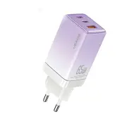 USAMS CC180TC03 2xUSB-C+USB 65W GAN PD3.0 Fioletowy
