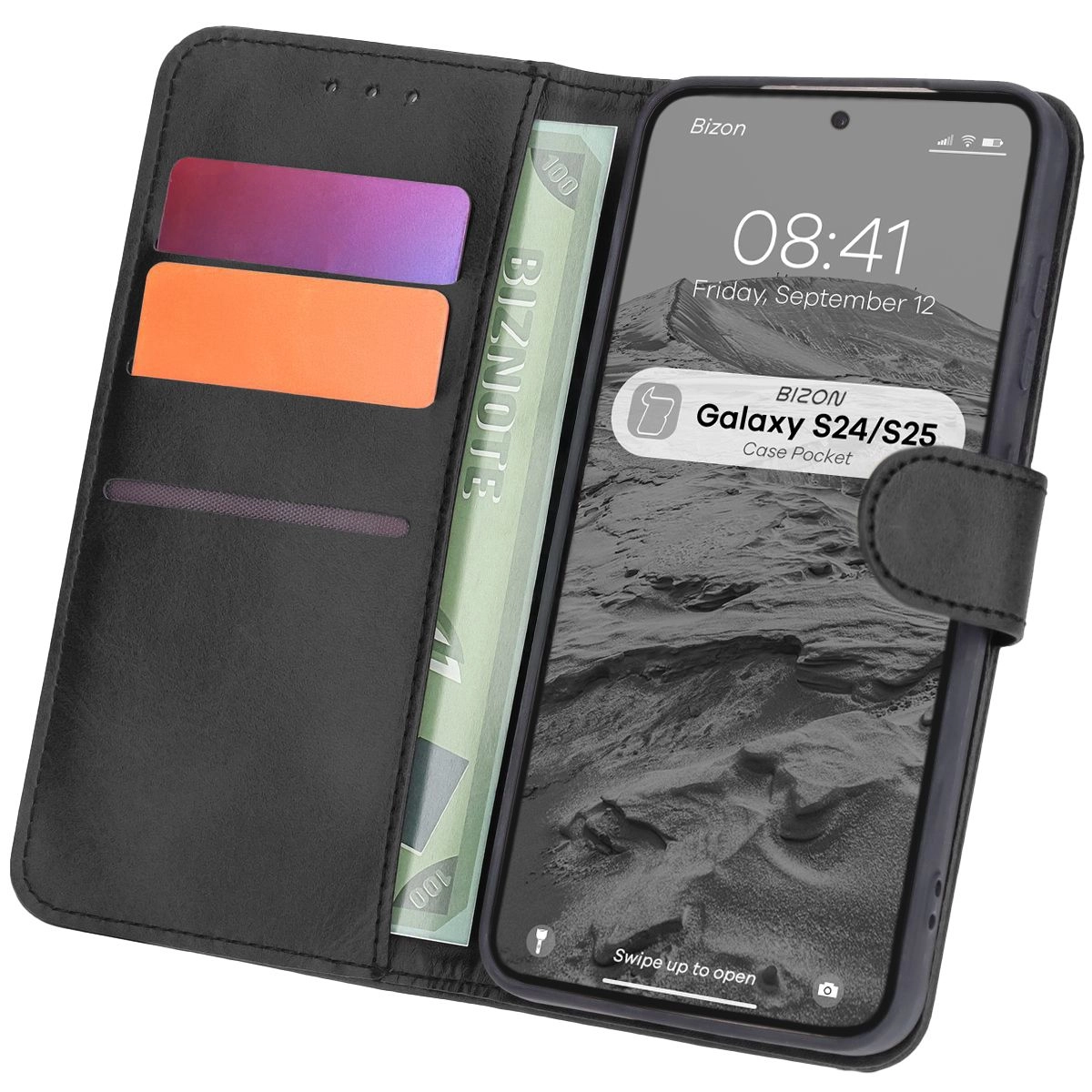 Bizon z klapką Pocket do Galaxy S25/S24 Czarny