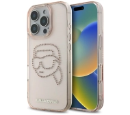 Karl Lagerfeld IML Rhinestones Karl Head do iPhone 16 Pro Różowy
