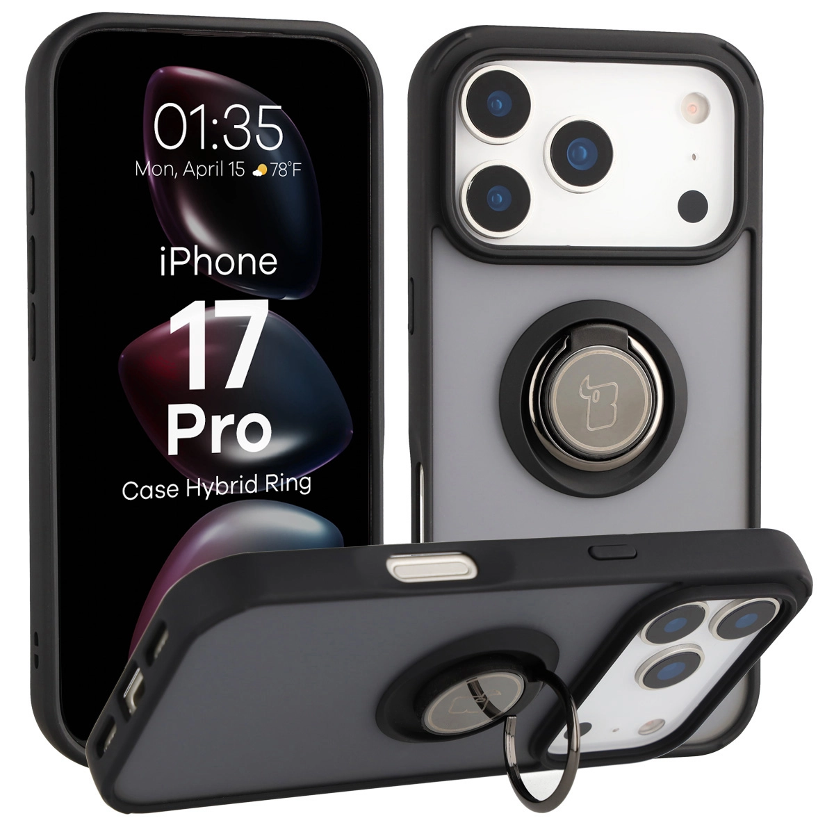 Bizon z uchwytem na palec Hybrid Ring do Apple iPhone Air Przydymione z Czarną ramką