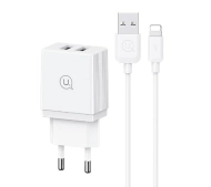 USAMS HCXLTZ01 2x USB 18W + kabel Lightning/USB-A Fast Charging Biały