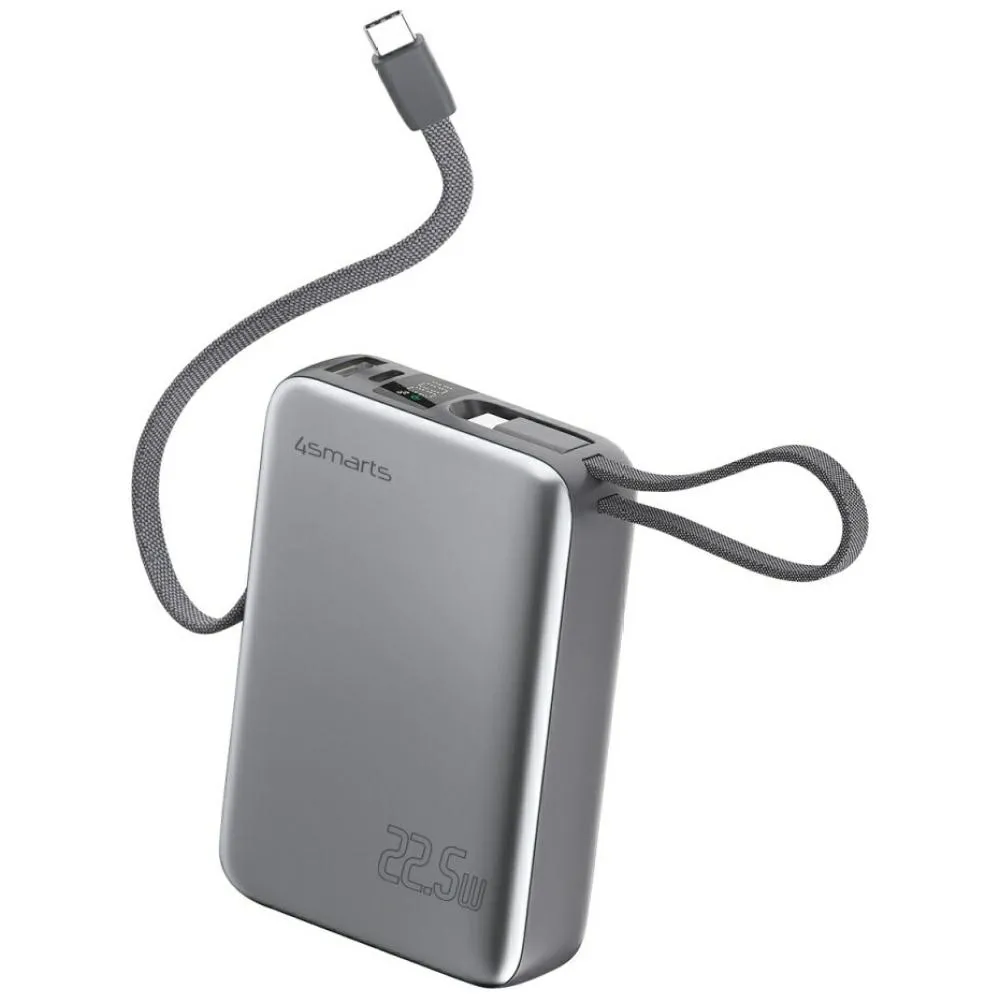 4smarts Pocket Dual Cord 20000mAh 22,5W Wbudowany kabel USB-C Szary