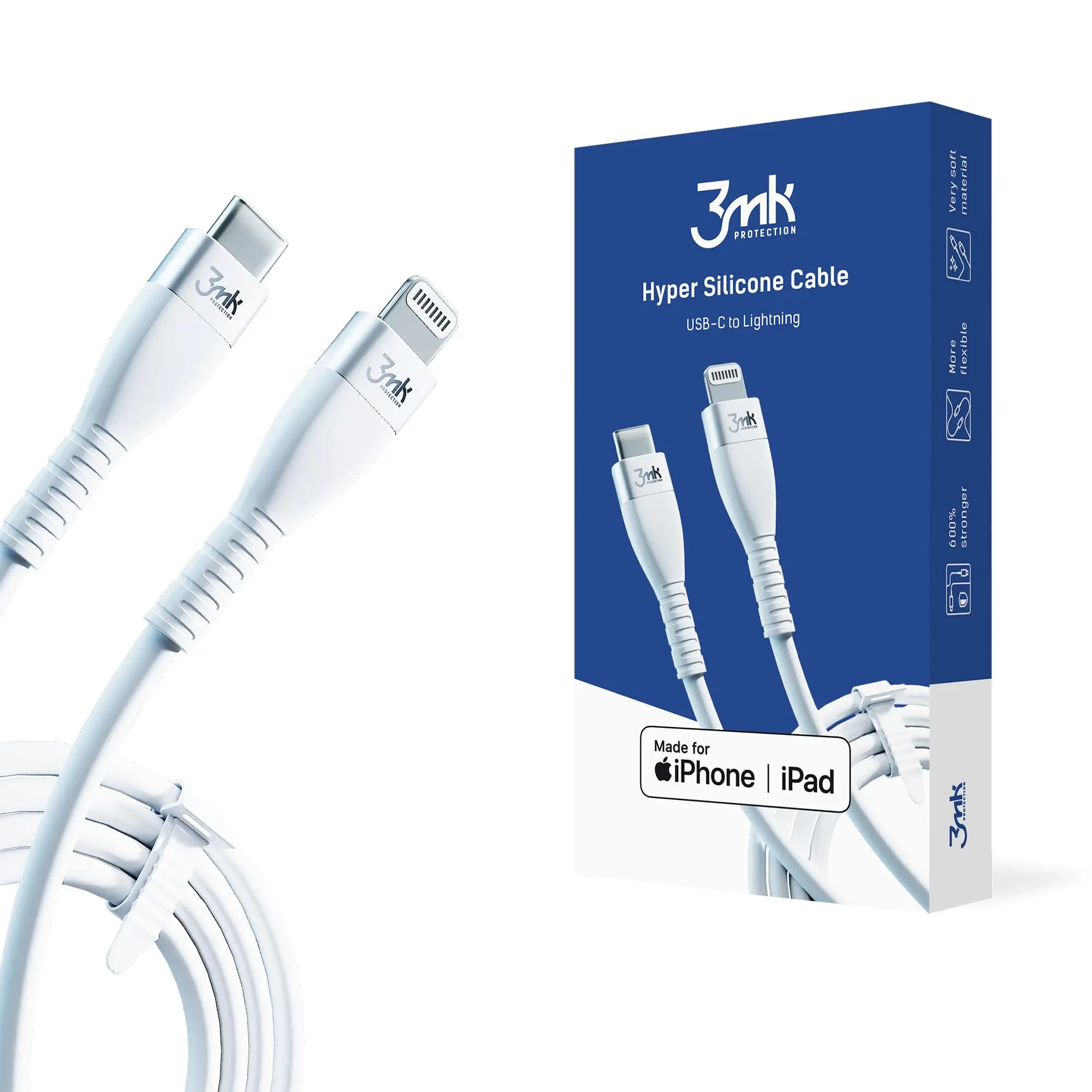 3mk Hyper Silicone Cable USB-C do Lightning 1m Biały