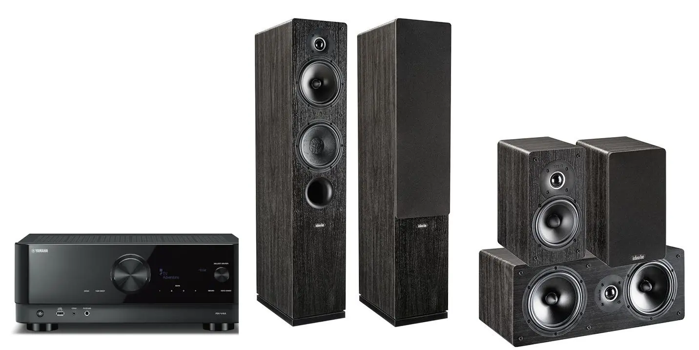 Yamaha MusicCast RX-V4A Czarny, Indiana Line Tesi 5.0 561/761/241 Ciemny dąb