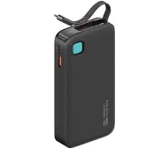 USAMS US-CD224 10000mAh PD 20W Fast Charge Ze zwijanym kablem USB-C Retractable Czarny