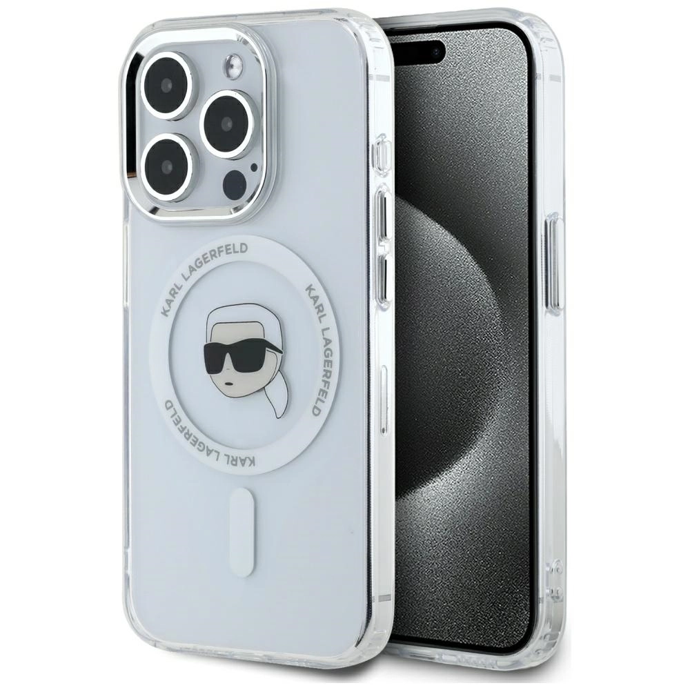 Karl Lagerfeld IML Metal Karl Head MagSafe do iPhone 15 Pro Biały