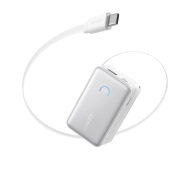 Anker Nano (A1638H21) 10000mAh 45W Kolorowy wyświetlacz, Wbudowany kabel USB-C Biały