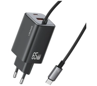 USAMS JC Series CC266 65W GaN Fast Charger 2x USB-C 1x USB-A Czarny