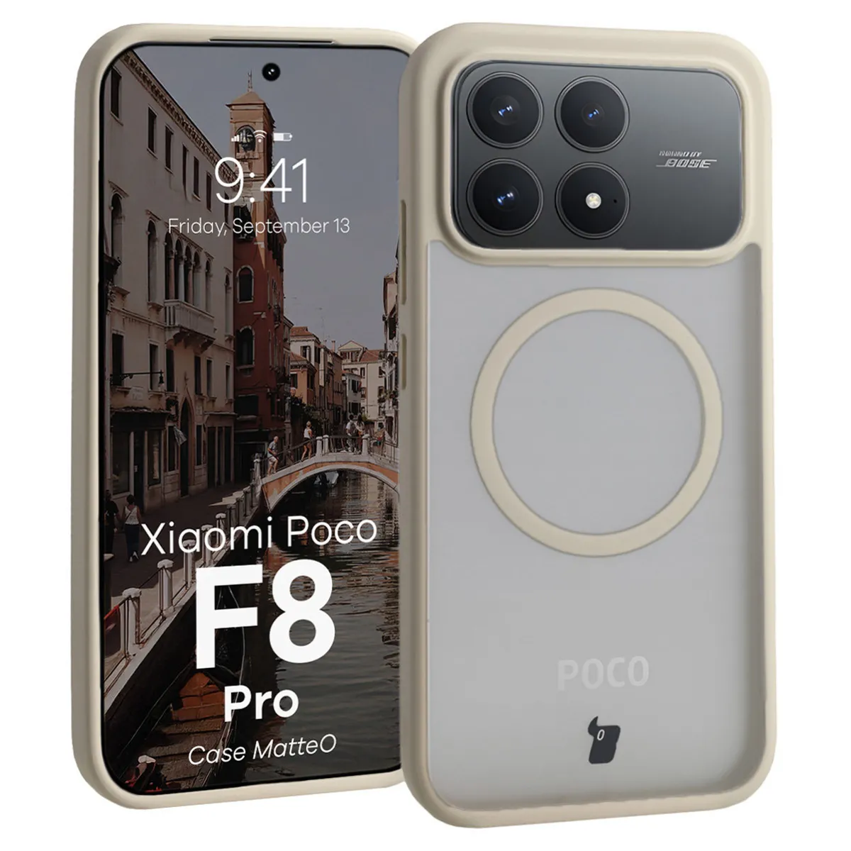 Bizon MatteO do Xiaomi POCO F8 Pro Półprzezroczyste z beżową ramką