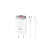 XO CE21 USB-A USB-C 30W Biały + Kabel USB-C do USB-C