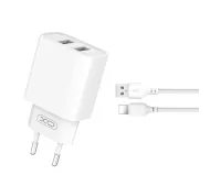 XO CE02C 2x USB-A 10,5W Biały + Kabel USB-A do Lightning