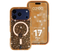 Bizon Case SparklO do iPhone 17 Pro / 18 Pro Przezroczysto-Pomarańczowe Z Brokatem