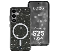 Bizon Case SparklO do Galaxy S25 / S24 Przezroczysto-Czarne z Brokatem